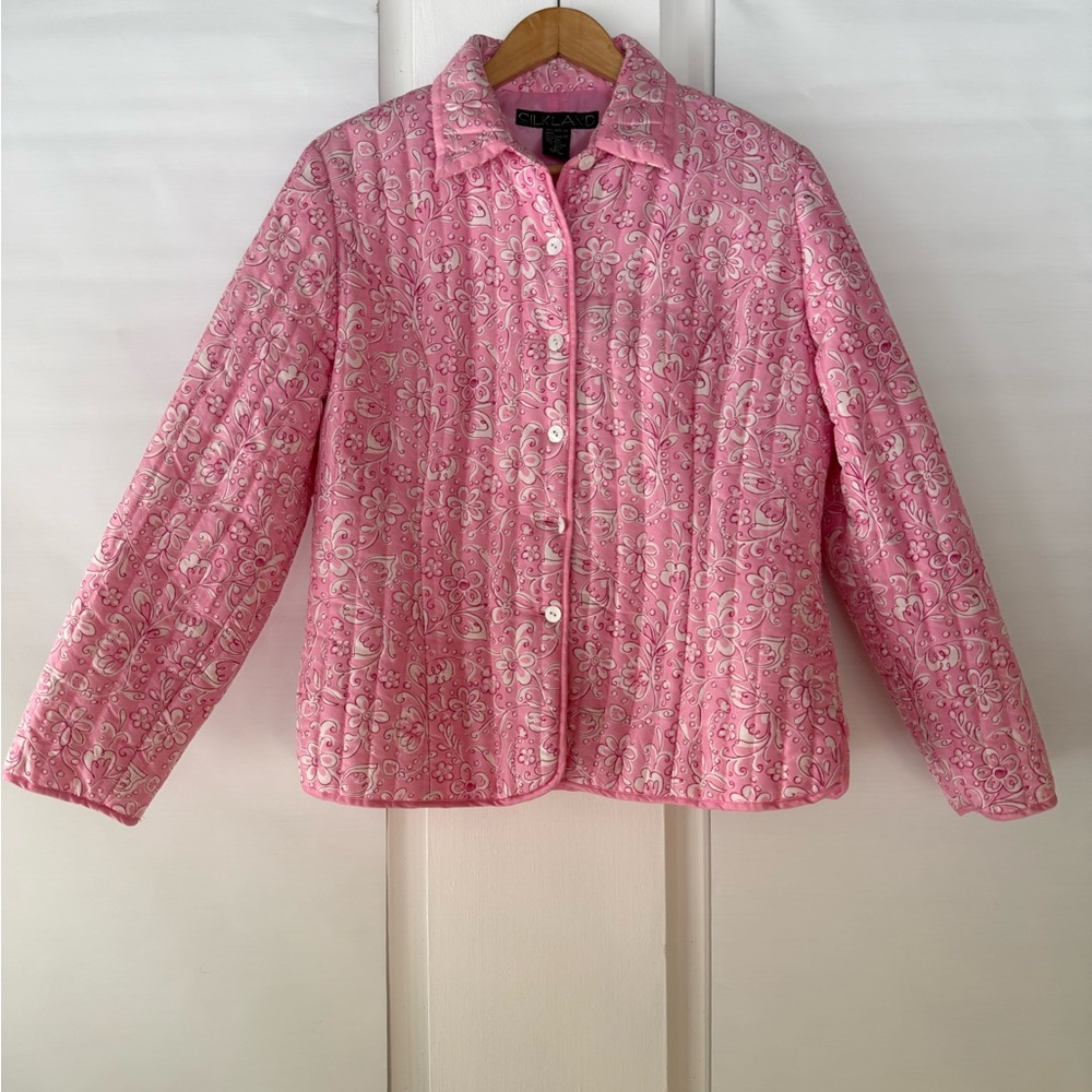 Quilted Pink Floral Button-Front Jacket